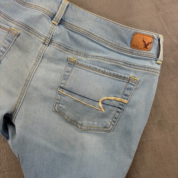 American Eagle Kick Boot Jeans Women's Size 14 Blue Stretch Denim Light Wash Mid - Picture 3 of 10